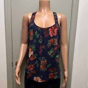 Floral Sleeveless Women's Top - Navy and Red